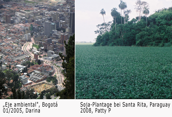 Foto: Zusammengesetztes Bild Bogotá Stadt und Soja-Plantage in Paraguay